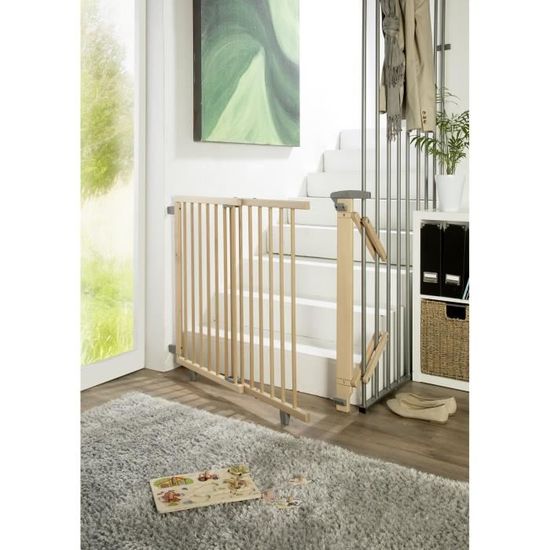 Barrière d'escalier pivotante en bois - GEUTHER - Natur - Réglable - Sécurité certifiée TÜV