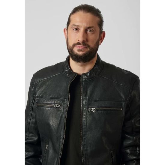 Veste en cuir noir pour homme KAPORAL UNIQ Fermeture zippee 4 poches zippees Poignets zippes Noir Cdiscount Pret a Porter