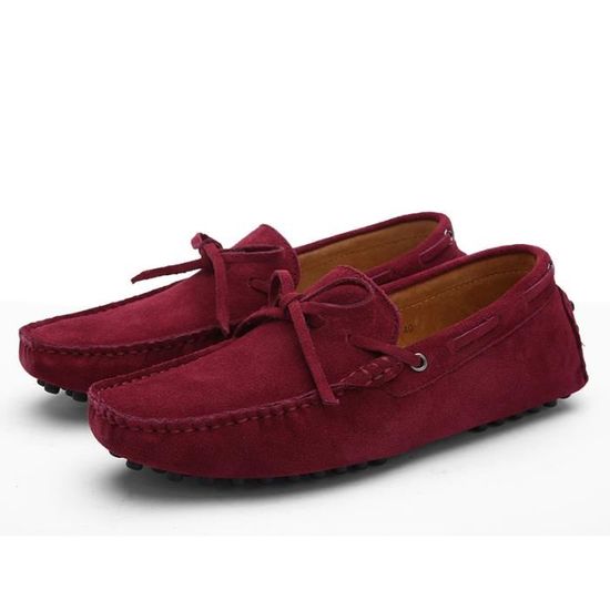 Mocassin Homme Su d Cuir Conduire chaussures de sport Rouge