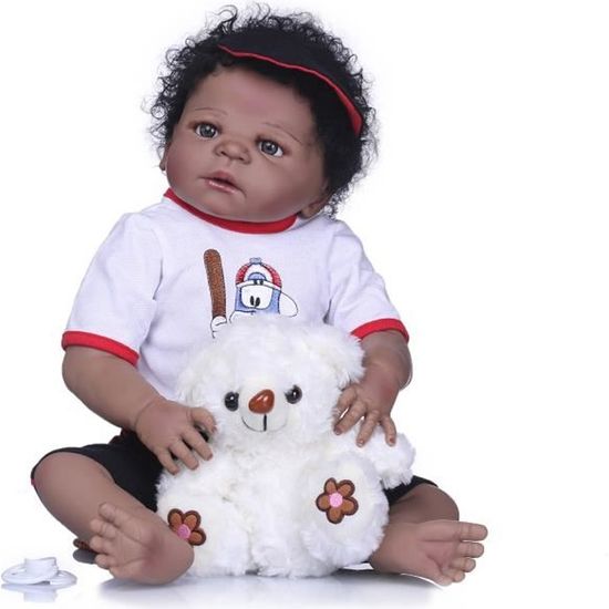 57cm Peau noire Bebes Reborn Poupées Réaliste baby Doll souple en silicone Full body Vinyle 
