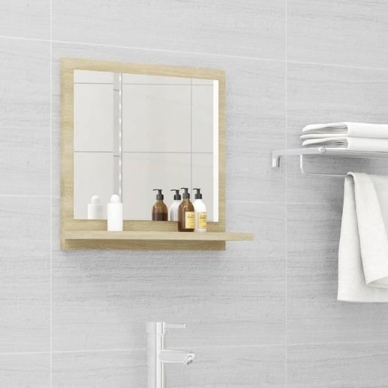 6143MIEUX® Miroir déco Moderne - Miroir Maison Salon de salle de bain Blanc et chêne sonoma 40x10,5x37 cm
