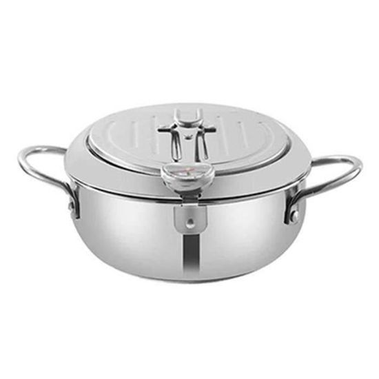 Friteuse Tempura, Poêle à frire de Style Japonais Mini Marmite à Frire en Acier Inoxydable avec Thermomètre Cuiseur à induction Ustensile de Cuisine Compatible pour Cuisinière à Gaz(S-20cm