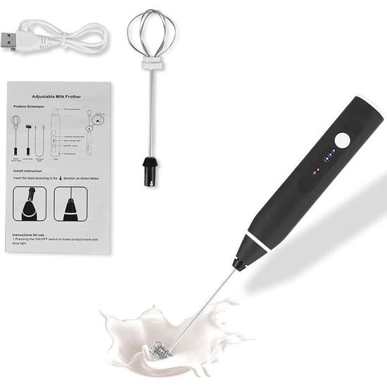 Mousseur à Lait électrique Rechargeable USB - 3 Vitesses, 2 Têtes Interchangeables - Pour Latte, Cappuccino, Chocolat, œufs