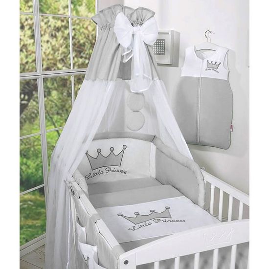 4 pi ces Set Ciel en Voile Tour de lit b b 120x60 Prince Gris Housses de couette 90x120 et d oreiller 60x40