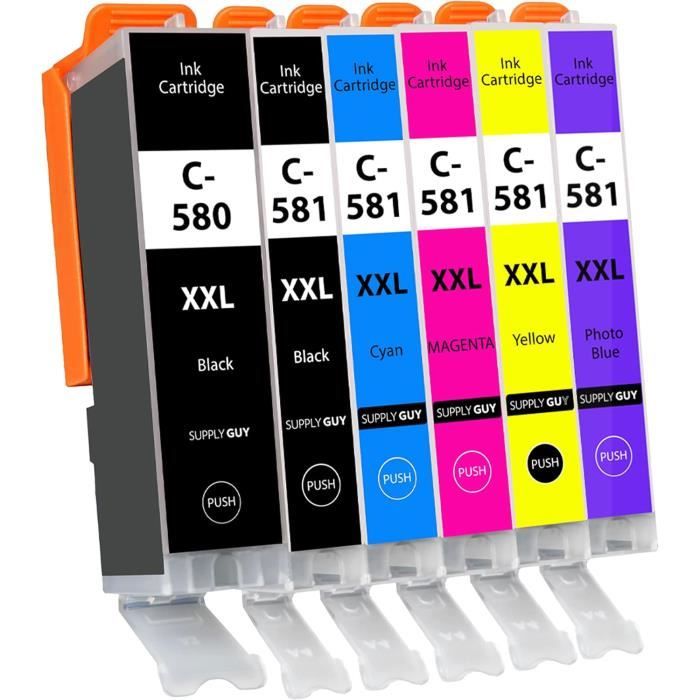 Lot De 5 Cartouches D'encre Compatibles Canon PGI-580 XL & CLI-581 XL - Couleurs Cyan, Jaune, Magenta, Noir + Tricolore - Neuves Sous Emballage