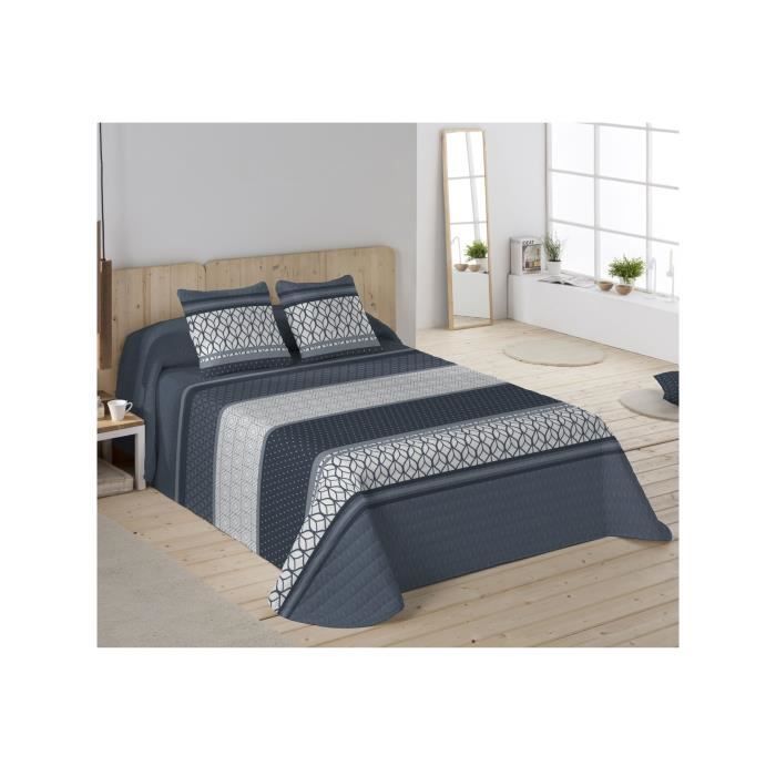 Couvre-lit Matelassé Douceur D'Intérieur - 220x240 Cm + 2 Taies 60x60 Cm - Microfibre Unie Gris Romane - Lavable 40°C