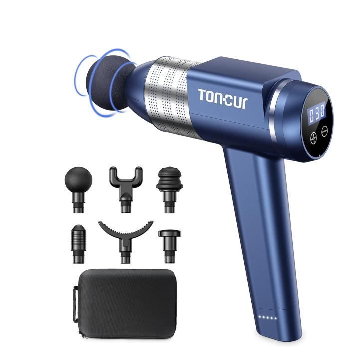 Pistolet de massage Musculaire - Toncur - Masseur à percussion 14mm d'amplitude, Poignée à 105°, Ultra Silencieux 32 dB