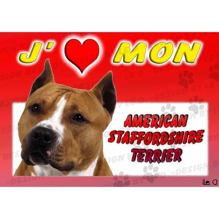 Affiche plastifiée j'aime mon chien AMERICAN STAFFORDSHIRE TERRIER cadeau animaux