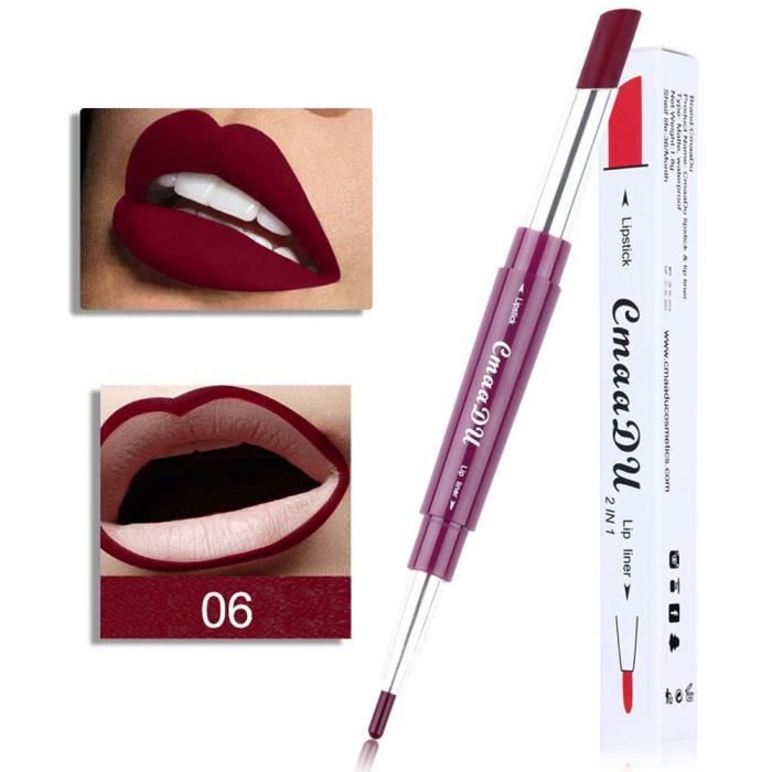 rouge à lèvres CmaaDu Double-end Lasting Lipliner Crayon à lèvres imperméable à l'eau 6 couleurs F WTX80524497F_Ion