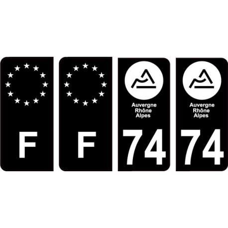 74 Haute Savoie nouveau logo Noir autocollant plaque immatriculation auto ville sticker Lot de 4 Stickers - Angles : arrondis