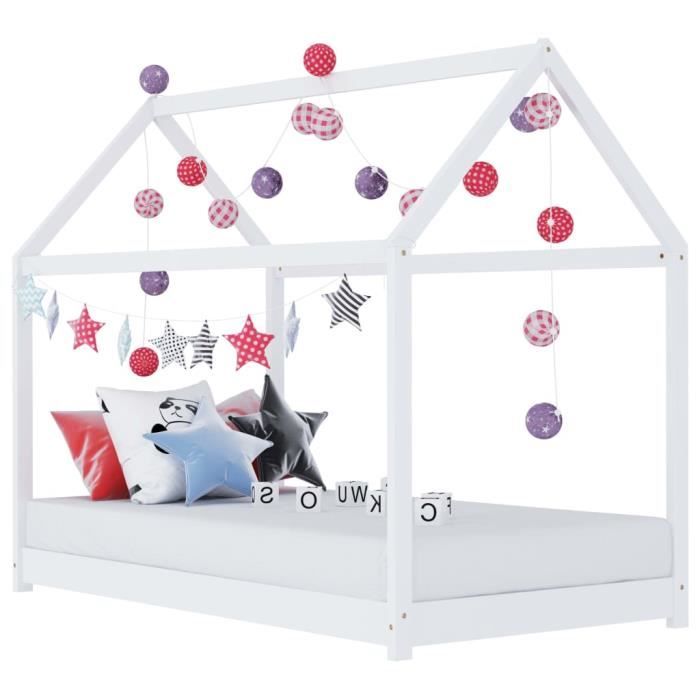 Cadre de lit d'enfant Blanc Bois de pin massif 70x140 cm ♫#2676