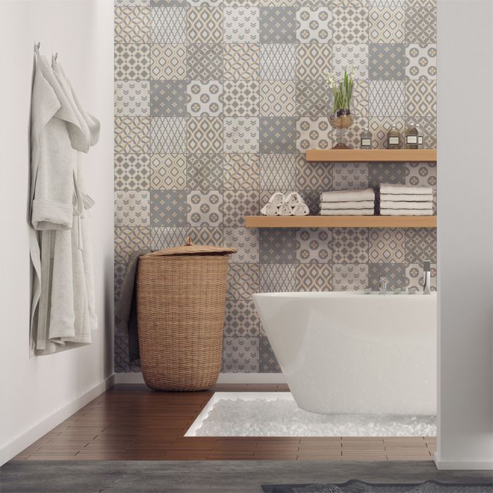 Sticker Mural Carrelage adhésif Cuisine Salle de Bain - 9 STICKERS CARREAUX DE CIMENT SCANDINAVE SAMTIDA - 90x90cm