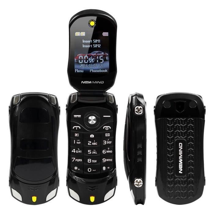 Mini Téléphone Débloqué F15 Mini Flip - En Forme de Voiture de Sport - Double SIM - Lecteur Noir Aa00300