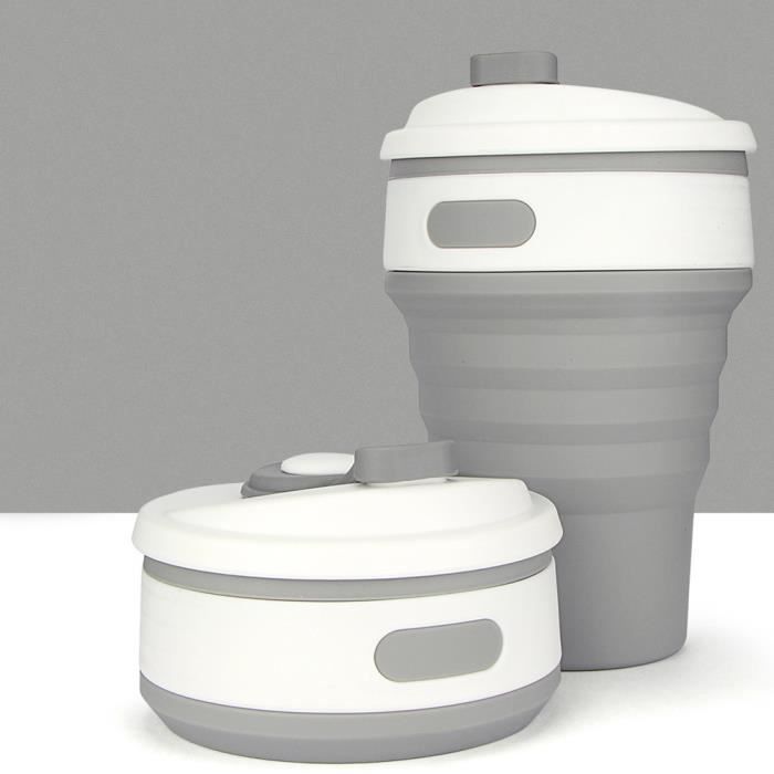 Tasse à café de voyage pratique en silicone pour le camping et la randonnée gris 350 ml