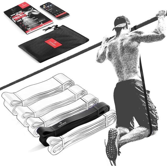 117>Elastique Musculation Traction Fitness + Guide Exercices, Assist Barre Fixe, Pull Up Bar Dip Bandes de Résista
