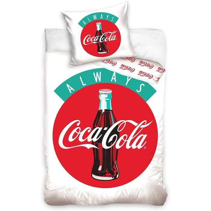 Coca-Cola Parure de lit double face Coca Cola Housse de couette 135 x 200 cm + 80 x 80 cm 100 % coton