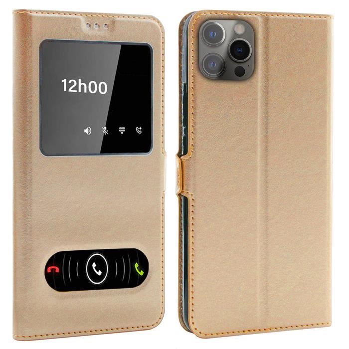 Coque iPhone 13 Pro Max, Housse Etui pour iPhone 13 Pro Max Protection double FENETRES - Or