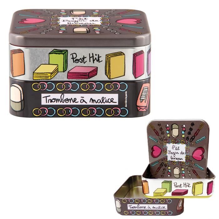 Lot de 2 Boites à Bazar Empilables DE BUREAU En Métal - de Rangement pour Post-it Trombones - Valérie Nylin Dlp Derrière La Porte
