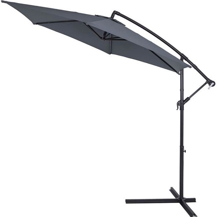 Parasol en aluminium Anthracite Ø 300cm Protection UV 30 Manivelle Jardin balcon