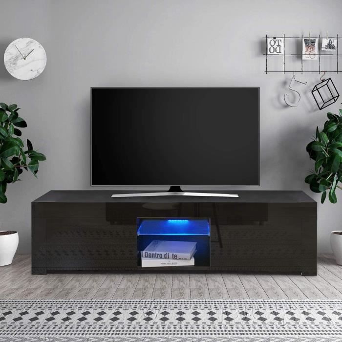 Dripex Meuble TV Moderne LED/Meuble TV de Salon Brillant Noir- 130 x 35 x 35cm