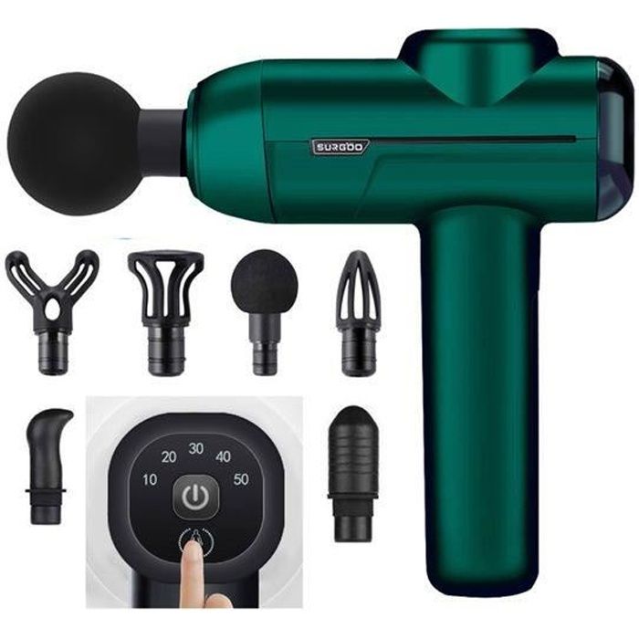 GOBRO Pistolet de Massage Musculaire,Massage Gun pour Récupération de Fatigue(5 Niveaux Réglables, 6 Têtes de Massage)