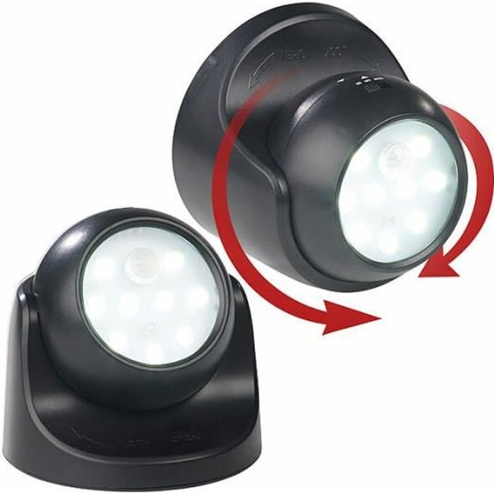 2 spots LED sans fil 2 W s/ 360° avec capteurs de mouvement et d'obscurité