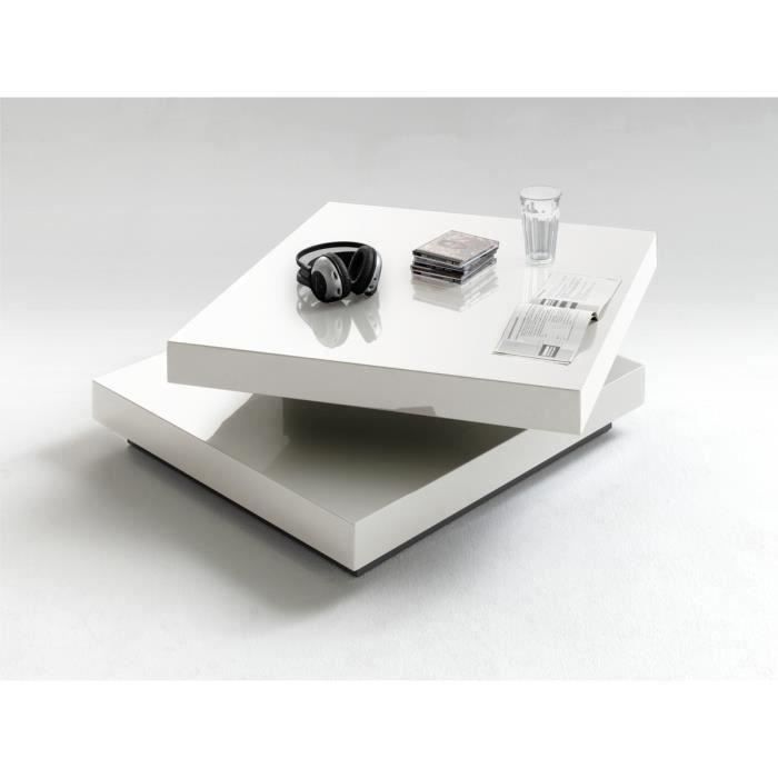 Table basse pivotant Blanc laque brillant - L75 x H30 x P75 cm