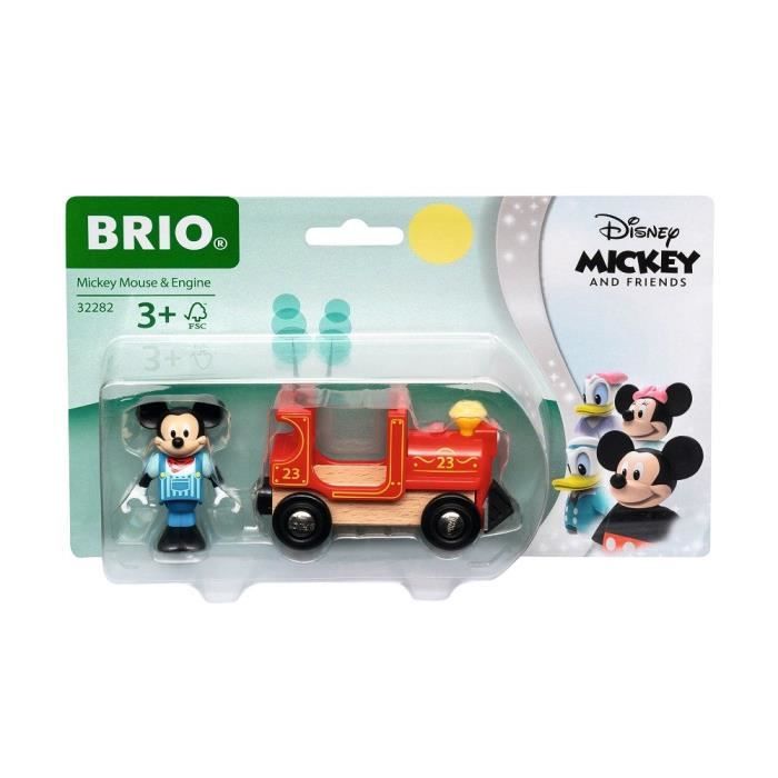 DISNEY Brio Mickey Mouse & Locomotive - Train sans pile pour circuit de train en bois - Ravensburger - Dès 3 ans - 32282