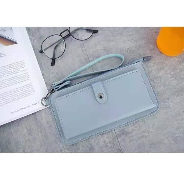 RMEGA Portefeuille Femme en Cuir synthétique Lisse et Doux Porte Monnaie Grand et Long Format Porte Carte Femme Porte Chéquier (Bleu
