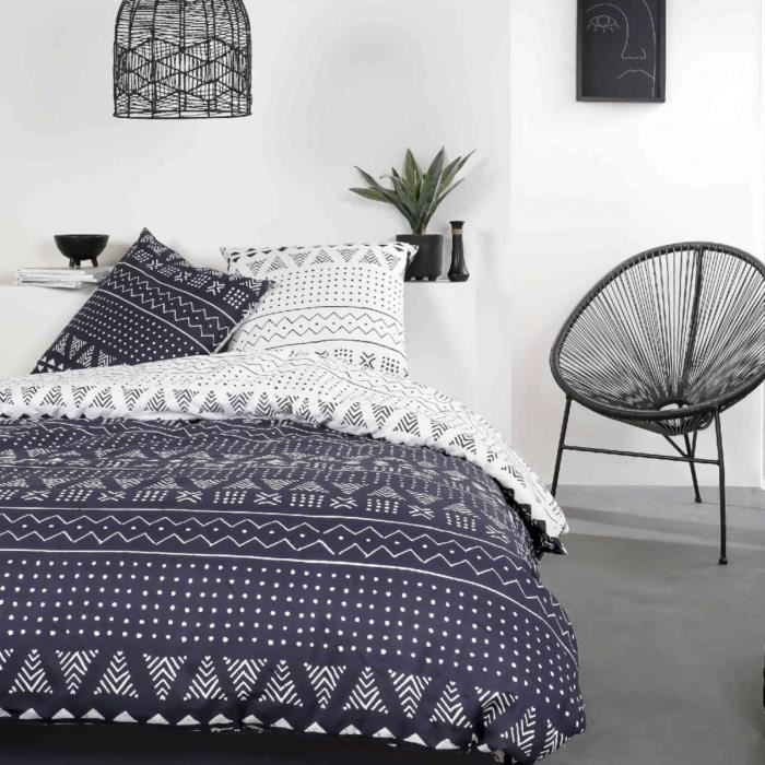 Parure de lit Mawira 2.05 imprimé bleu ethnique 240x220 cm - Bleu - Today