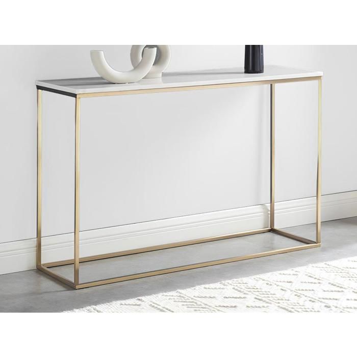 Console design ARETHA - Marbre et Métal - Blanc et Doré