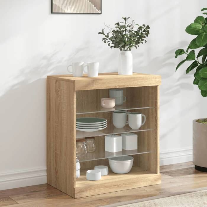 vidaXL Buffet avec Lumières LED Armoire avec Éclairage Meuble de Rangement Organisateur de Salon Salle de Séjour 836695