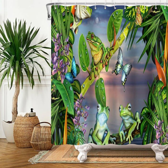 Rideau De Douche Mignon Grenouille 180x180cm - Rideau De Baignoire Imperméable Pour Enfants