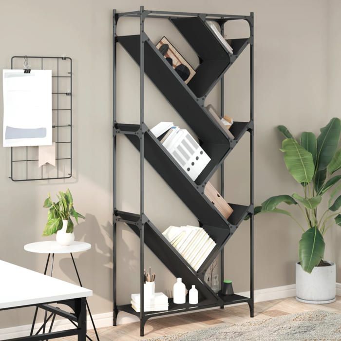 vidaXL Bibliothèque Armoire à Livres avec Étagères et Pieds Réglables Meuble de Rangement Industiel Noir Bois 845431