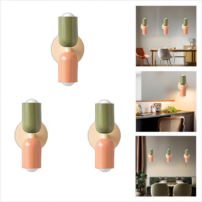 WOTTES Applique Murale Intérieur Moderne 3pcs 2 têtes E27 Lampe Murale Scandinavie Décoration pour Chambre Salon Vert + Rose