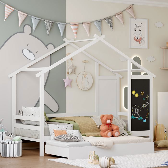 Lit Cabane Avec Tiroir 90x200 Cm En Pin Blanc - OSIRIS | Maison Et