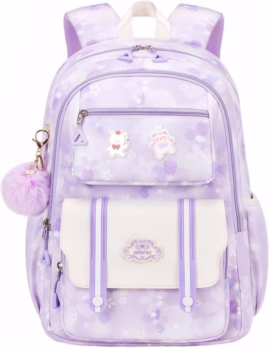 Tanou Cartable Fille Primaire 20L Kawaii – Sac à Dos École Adorable Avec Pendentif Pompon, Imperméable Et Léger Pour Filles 8-12 Ans, Bleu Pastel