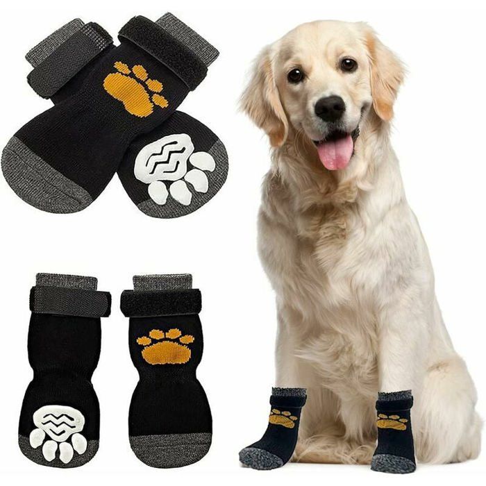 Comparer les prix de Chaussettes Antidrapantes pour Chien 2 Paires Protection des Pattes avec Sangles Rglables YYV