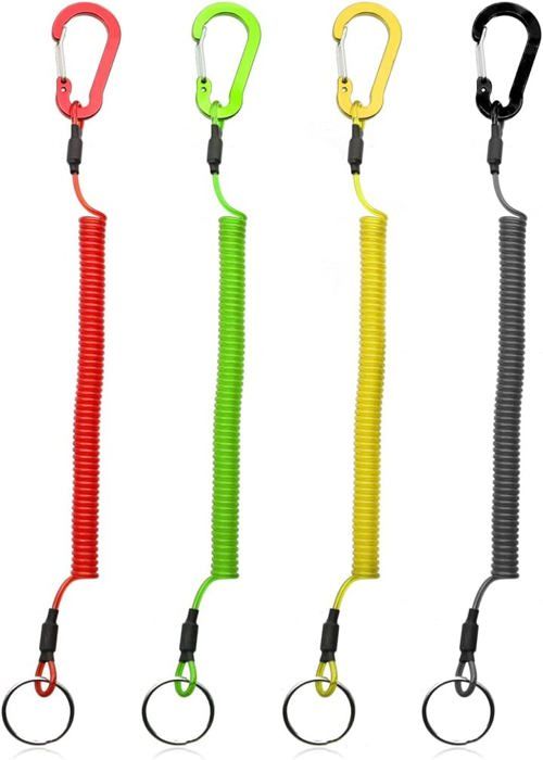 4 Pièces Pêche Cordons Pêche Outils Multicolor Sécurité Elastique Corde Rétractable Spiralé Tether avec Mousqueton