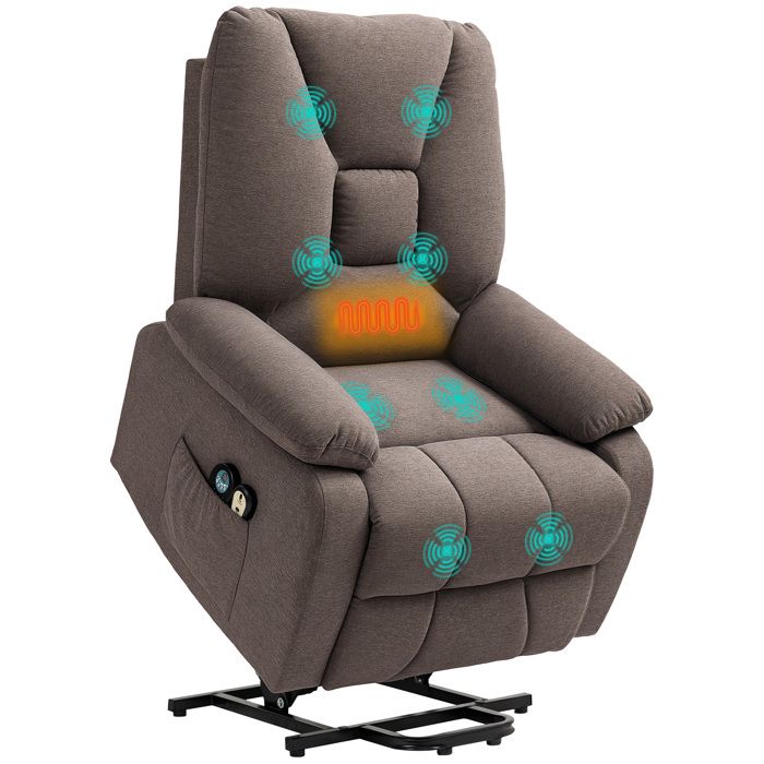 Fauteuil releveur électrique inclinable - HOMCOM - repose-pied et télécommande - tissu polyester aspect lin - marron