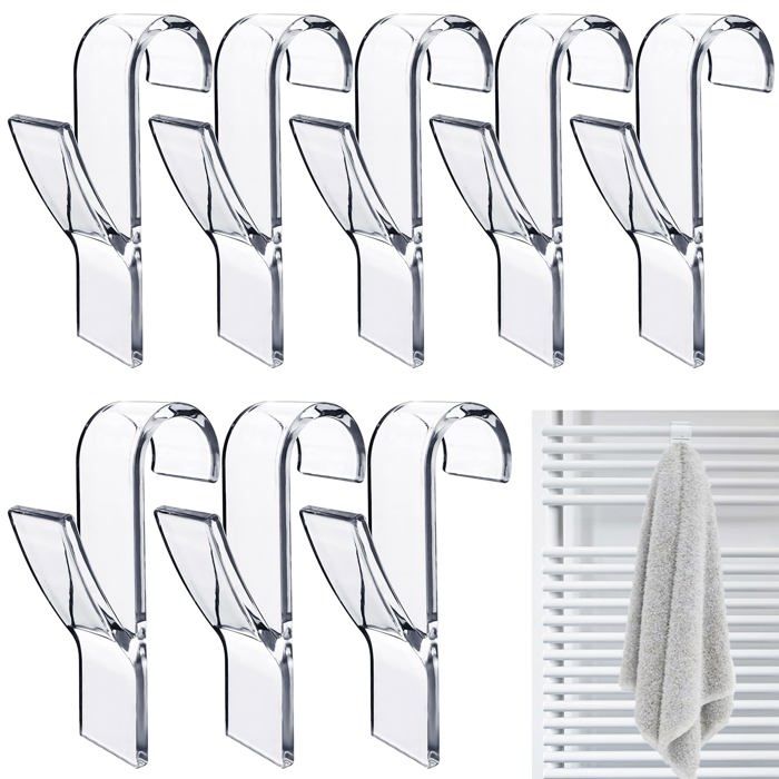 Lot de 8 crochets pour radiateur - blanc/transparente amovibles pour tubes ≤2 5 cm