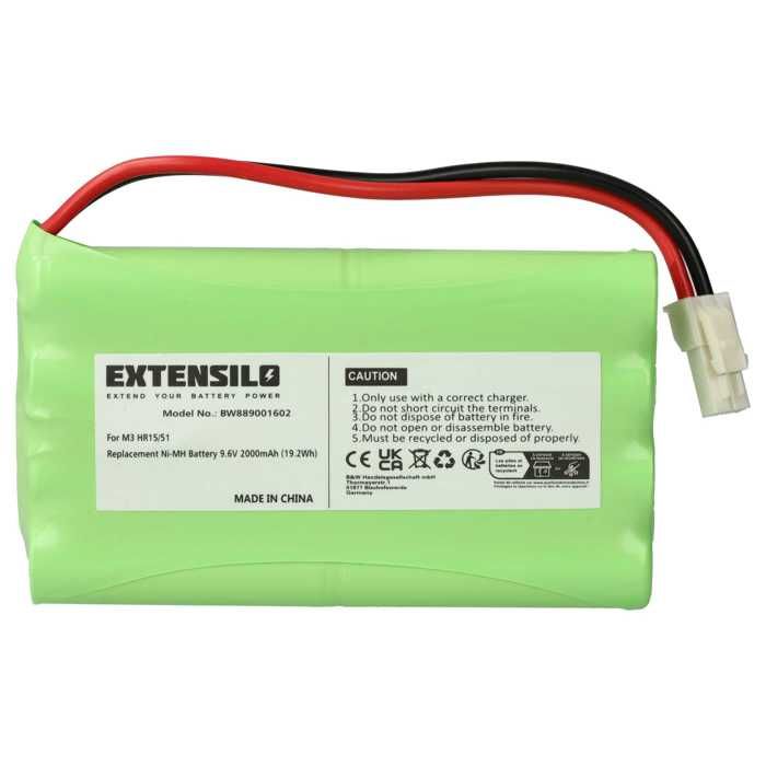 EXTENSILO Batterie remplacement pour Somfy MB-9.6V 8KR15/51 M3 HR15/51 pour motorisation de porte ou portail (2000mAh 96V NiMH)