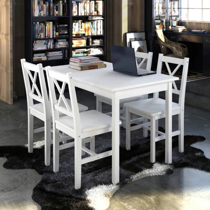 Prix bas - Lot de table et 4 chaises-Ensemble de salle à manger 4 personnes Blanc （485306642645)