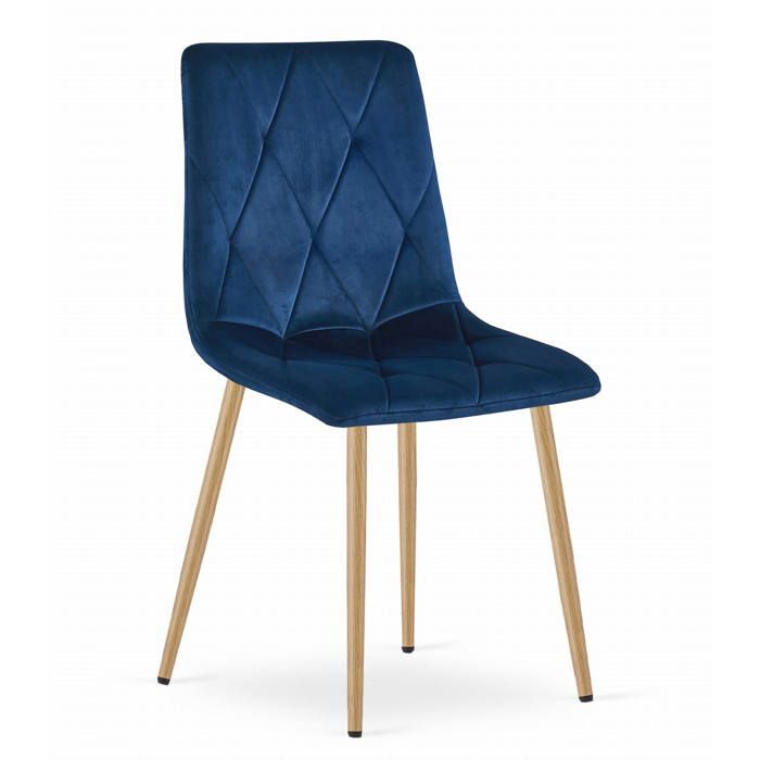 KOMODEE Chaise OLBIA - velours bleu marine / couleur bois pieds x 1 44x89x40 cm