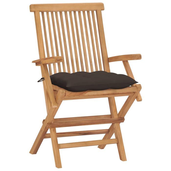 (SOLDES JUILLET)Chaises de jardin et coussins taupe 4 PCS - UU - Scandinave Fauteuil salon - Bois teck massif FR13065640