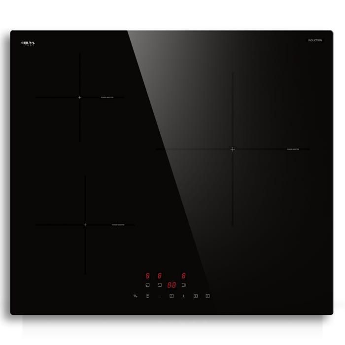 Plaque de cuisson à induction encastrable - STARCHARTS - 3 feux 6680W - Fonction Boost - Verre Italy ILVA - Verrouillage enfant