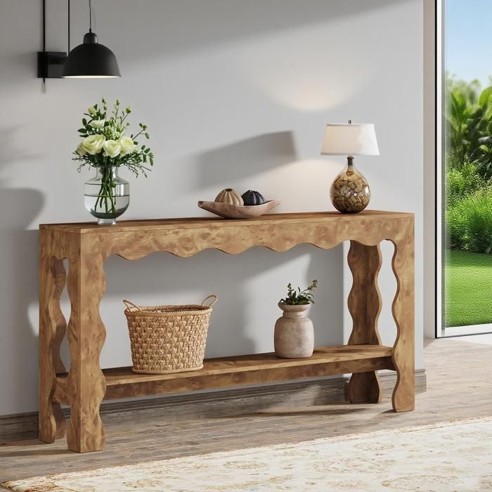 Table console Double couche - 160 x 30 x 85cm - Table dappoint étroite - Convient pour le salon le couloir et le canapé - marron