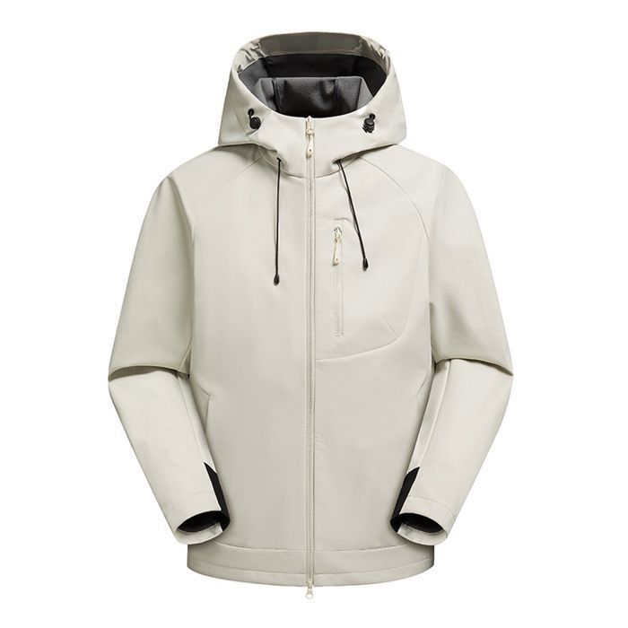 Veste Softshell Imperméable Homme à Capuche Hiver Polaire Coupe Vent Chaud Extérieure Pour Randonnée Camping - Beige