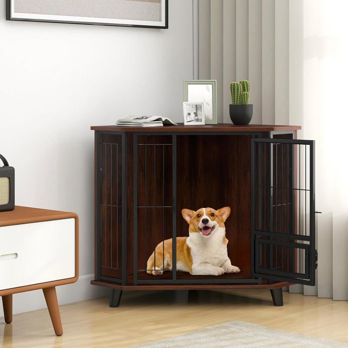 Meuble dAngle pour Chien COSTWAY Porte Verrouillable de Nourriture Pieds en Bois Caoutchouc Cadre en Métal Plateau de Travail Meuble dAngle pour Chien COSTWAY Porte Verrouillable de Nourriture Pieds en Bois Caoutchouc Cadre en Métal Plateau de Travail