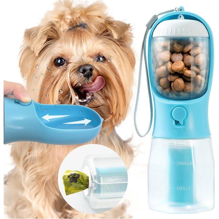 Gamelle 3 en 1 pour chien avec récipient pour croquettes et porte-sacs à déjections canines
